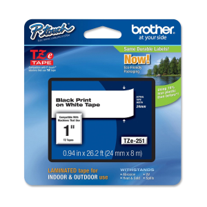 BROTHER TZE251 NASTRO 24MMx8MT COLORE BIANCO STAMPA NERO